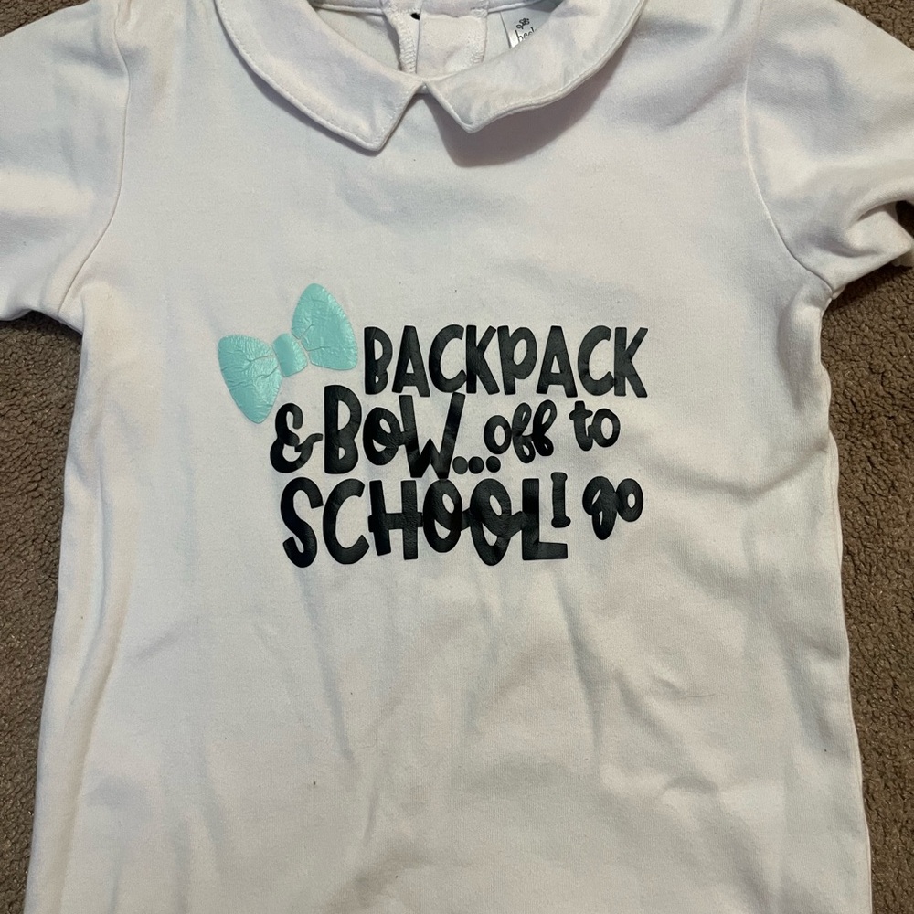 Back to school White Tee with Mint Bow and Black Text